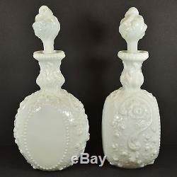 Antique Pair of Milk Glass Apothecary Jars Bottles Vases Mid 1800s Civil War Era