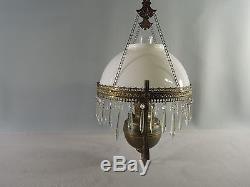 Antique Parlor Oil Lamp Chandelier Royal Center Draft White Milk Glass Shade