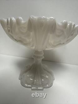 Antique Portieux Vallerysthal Opaline Milk Glass Compote Pedestal Dish