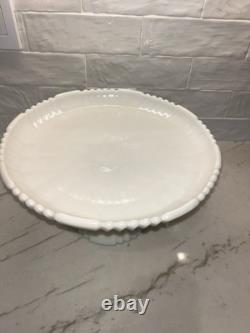 Antique Portieux Vallerysthal VERY RARE Opale Milk Glass ROME Pattern Cake Stand
