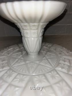 Antique Portieux Vallerysthal VERY RARE Opale Milk Glass ROME Pattern Cake Stand