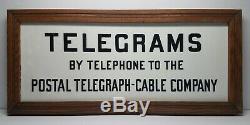 Antique Postal Telegraph Cable Company TELEGRAMS Sign Milk Glass Incised Letters