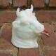 Antique Rare Atterbury Milk Glass Bull Steer Head Mustard Covered Dish With Spoon
