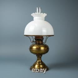 Antique Rayo Brass Oil Lamp withWhite Milk Glass Shade & Chimney 21 T Beautiful