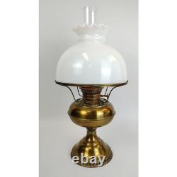 Antique Rayo Brass Oil Lamp withWhite Milk Glass Shade & Chimney 21 T Beautiful