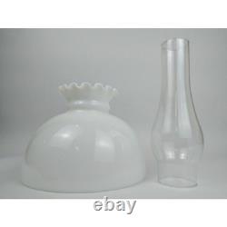 Antique Rayo Brass Oil Lamp withWhite Milk Glass Shade & Chimney 21 T Beautiful