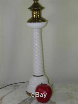 Antique Ribbed Milk Glass White Column Banquet Table Lamp