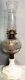 Antique Round Clear Glass Font With White Milk Glass Base Oil Kerosene Lamp 1800's