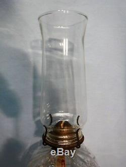 Antique Round Clear Glass Font with White Milk Glass Base Oil Kerosene Lamp 1800's