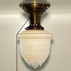 Antique Satin White Milk Glass Acorn Shade Ceiling Light Fixture Lamp Foyer Hall