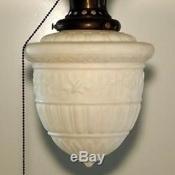 Antique Satin White Milk Glass Acorn Shade Ceiling Light Fixture Lamp Foyer Hall
