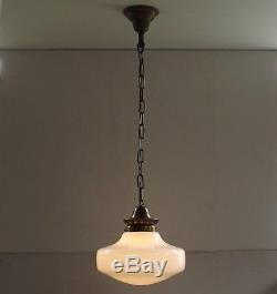 Antique Schoolhouse Hanging Pendant Light Lamp Fixture White Milk Glass Globe