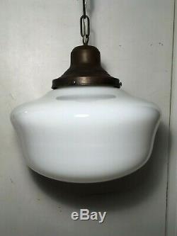Antique Schoolhouse Light Fixture Industrial Milk Glass Chandelier VTG Art Deco