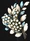 Antique Schreiner New York Blue + White Milk Glass Flower Bouquet Brooch Pin Wow