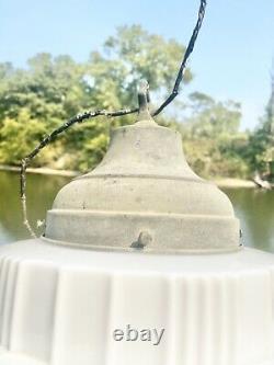 Antique Skyscraper Milk Glass Globe Light Fixture Art Deco Waterfall Vintage