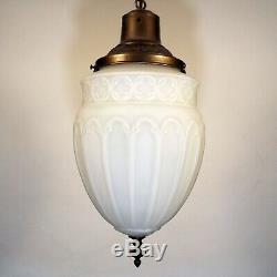 Antique Victorian Big Satin Milk Glass Globe Shade Bronze Ceiling Pendant Light