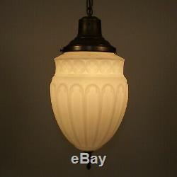 Antique Victorian Big Satin Milk Glass Globe Shade Bronze Ceiling Pendant Light