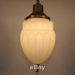 Antique Victorian Big Satin Milk Glass Globe Shade Bronze Ceiling Pendant Light