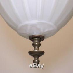 Antique Victorian Big Satin Milk Glass Globe Shade Bronze Ceiling Pendant Light