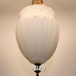 Antique Victorian Big Satin Milk Glass Globe Shade Bronze Ceiling Pendant Light