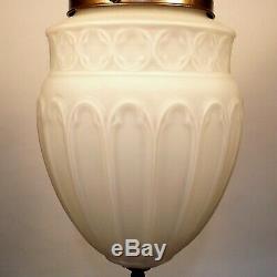 Antique Victorian Big Satin Milk Glass Globe Shade Bronze Ceiling Pendant Light