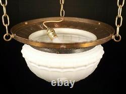 Antique Victorian Brass Bronze Hanging Light Fixture Chandelier Milk Glass Globe