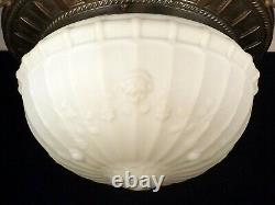 Antique Victorian Brass Bronze Hanging Light Fixture Chandelier Milk Glass Globe