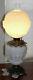 Antique Victorian Gwtw White Opal Glass Cherub Baby Parlor Oil Lamp Electrified