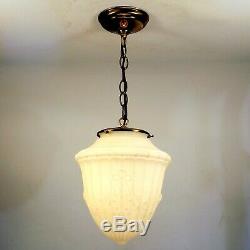 Antique Victorian Milk Glass 10 Globe Shade Brass Hanging Ceiling Pendant Light