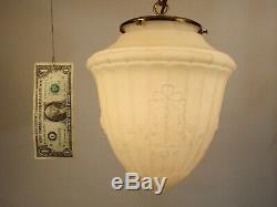 Antique Victorian Milk Glass 10 Globe Shade Brass Hanging Ceiling Pendant Light