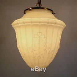 Antique Victorian Milk Glass 10 Globe Shade Brass Hanging Ceiling Pendant Light