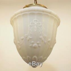 Antique Victorian Milk Glass 10 Globe Shade Brass Hanging Ceiling Pendant Light