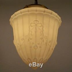 Antique Victorian Milk Glass 10 Globe Shade Brass Hanging Ceiling Pendant Light