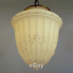 Antique Victorian Milk Glass 10 Globe Shade Brass Hanging Ceiling Pendant Light