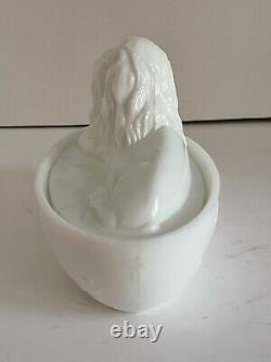 Antique Victorian Milk Glass Covered Lion Covered Butter Dish THE BRITISH LION
