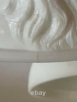 Antique Victorian Milk Glass Covered Lion Covered Butter Dish THE BRITISH LION