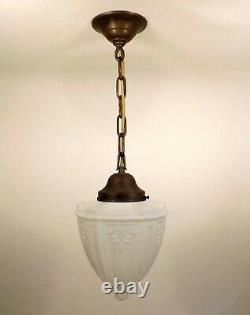 Antique Victorian Milk Glass Globe Brass Hanging Ceiling Pendant Light REWIRED