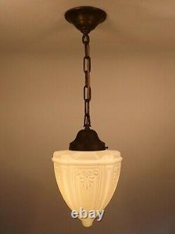 Antique Victorian Milk Glass Globe Brass Hanging Ceiling Pendant Light REWIRED