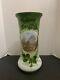 Antique Victorian Milk Glass Hand Painted Vase And Transferware Landscape Signed