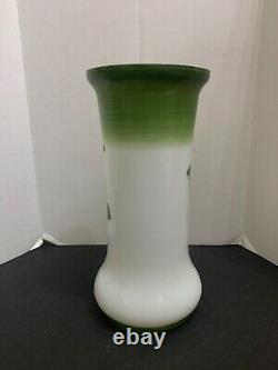 Antique Victorian Milk Glass Hand Painted Vase and Transferware Landscape Signed