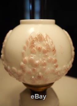 Antique Victorian Milk Glass Pink and White Miniature Kerosene Oil Lamp