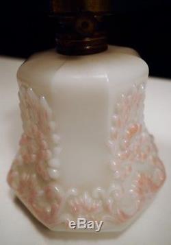 Antique Victorian Milk Glass Pink and White Miniature Kerosene Oil Lamp