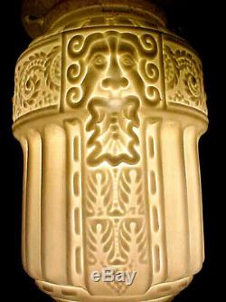 Antique Victorian Mythological Face Milk Glass Light Lamp Shade Bacchus