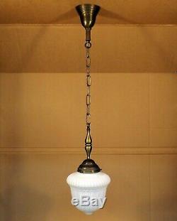 Antique Victorian Satin Milk Glass 8 Globe Brass Hanging Ceiling Pendant Light