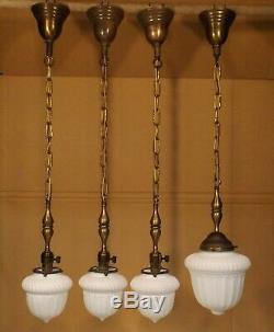 Antique Victorian Satin Milk Glass 8 Globe Brass Hanging Ceiling Pendant Light