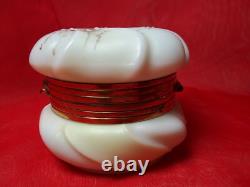 Antique Victorian Wave Crest Opal Glass Powder/ Dresser Box Enameled Flower Rare