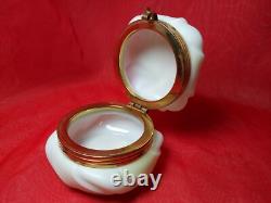 Antique Victorian Wave Crest Opal Glass Powder/ Dresser Box Enameled Flower Rare