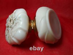 Antique Victorian Wave Crest Opal Glass Powder/ Dresser Box Enameled Flower Rare