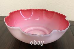 Antique Victorian White Milk Glass/Cranberry Scallop Rim Brides Bowl/Centerpiece