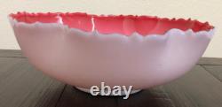 Antique Victorian White Milk Glass/Cranberry Scallop Rim Brides Bowl/Centerpiece
